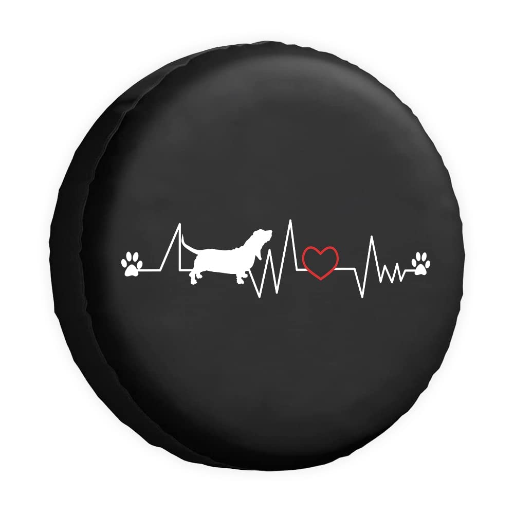 Hunde-Silhouette, Ersatzreifenabdeckung, Basset Hound Heartbeat Elektrokardiogramm, Radschutzhüllen, 40,6 cm, universell für Anhänger, Wohnmobil, SUV, LKW, Wohnmobil, Reiseanhänger von dfjdhegj