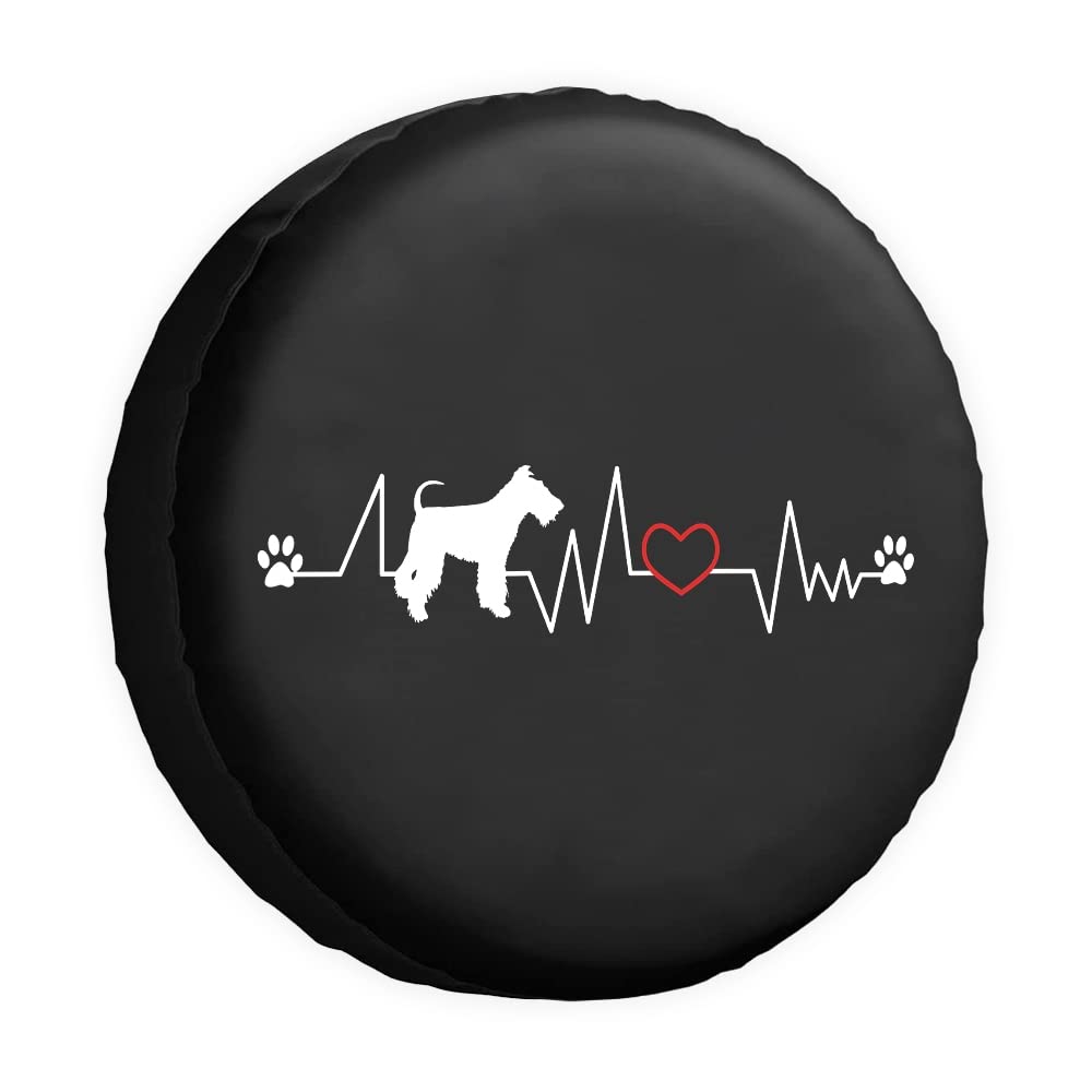 Hunde-Silhouette Ersatzreifenabdeckung Fox Terrier Herzschlag Elektrokardiogramm Radschutz Abdeckungen Proof 35,6 cm Radabdeckungen Universal für Anhänger, Wohnmobil, SUV, LKW, Wohnmobil, von dfjdhegj