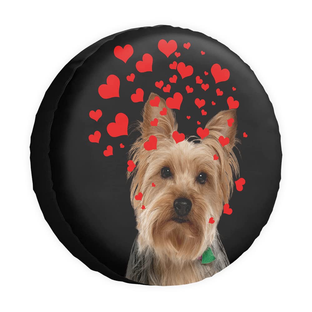 Love Hearts Ersatzreifenabdeckung Hund Lovely Yorkie Wheel Protectors CoversProof 16 Zoll Radabdeckungen Universal für Anhänger, Wohnmobil, SUV, LKW, Camper, Reiseanhänger von dfjdhegj