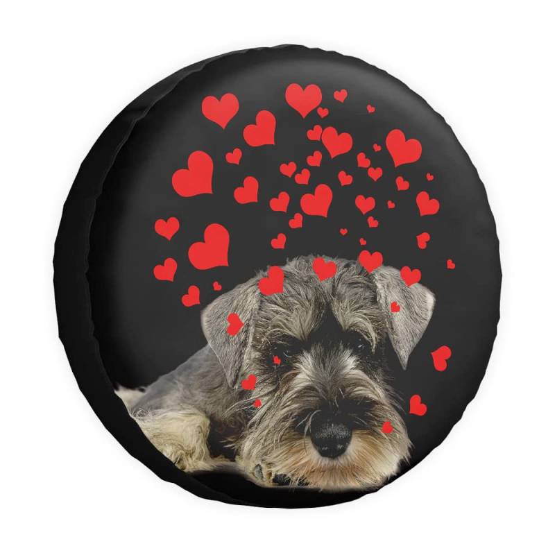 Love Hearts Ersatzreifenabdeckung Hund Niedlicher Schnauzer Radschutz Abdeckungen Proof 15 Zoll Radabdeckungen Universal für Anhänger, Wohnmobil, SUV, LKW, Camper, Reiseanhänger von dfjdhegj