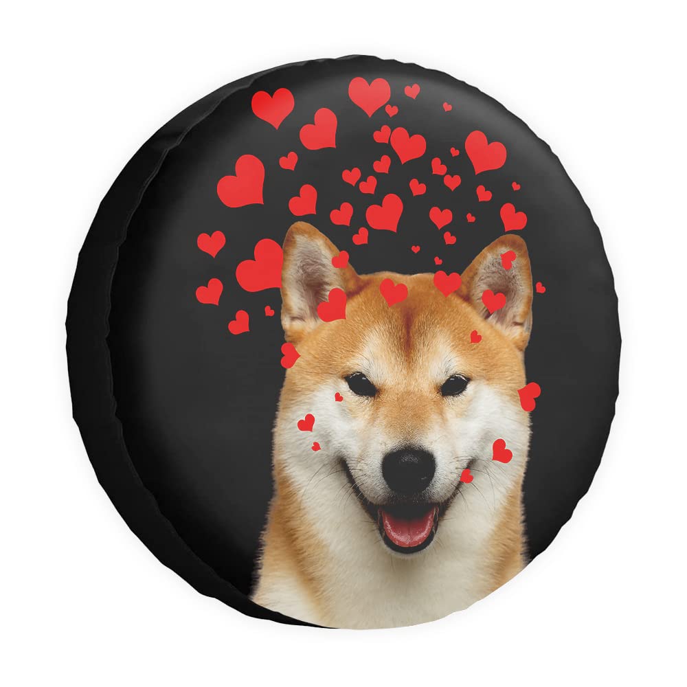 Love Hearts Ersatzreifenabdeckung Hund Shiba Inu Radschutz Abdeckungen Proof 15 Zoll Radabdeckungen Universal für Anhänger, Wohnmobil, SUV, LKW, Camper, Reiseanhänger von dfjdhegj