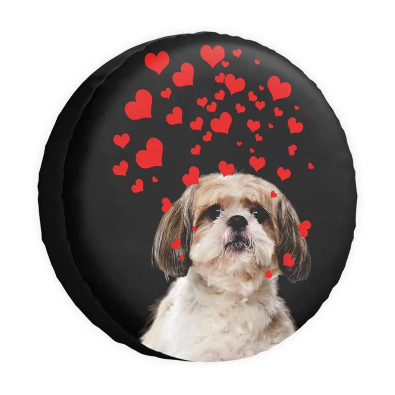 Love Hearts Ersatzreifenabdeckung Hund Shih Tzu Radschutz Abdeckungen Proof 38,1 cm Radabdeckungen Universal für Anhänger, Wohnmobil, SUV, LKW, Camper, Reiseanhänger von dfjdhegj