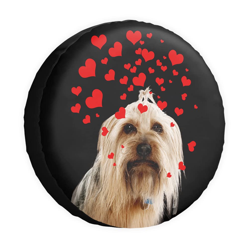 Love Hearts Ersatzreifenabdeckung Hund Yorkie Radschutz Abdeckungen Proof 15 Zoll Radabdeckungen Universal für Anhänger, Wohnmobil, SUV, LKW, Camper, Reiseanhänger von dfjdhegj