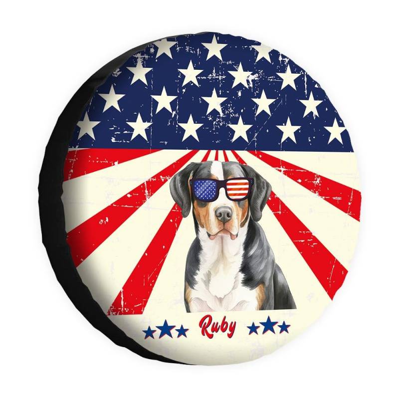 Lustige Ersatzreifenabdeckung für Sennenhunde, Retro-Stil, amerikanische Flagge, Sonnenbrille, Aquarell, Hunde-Radschutz, 40,6 cm, universell für Wohnmobil, SUV, LKW, Wohnmobil, Reiseanhänger von dfjdhegj