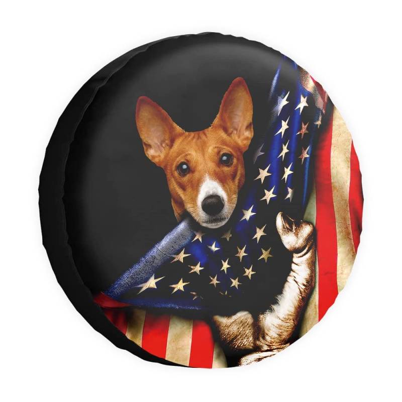 Reserveradabdeckung Hund Basenji Amerikanische Flagge US Radschutz Abdeckungen Wasserdicht 43,2 cm Radabdeckungen Universal für Anhänger, Wohnmobil, SUV, LKW, Camper, Reiseanhänger von dfjdhegj