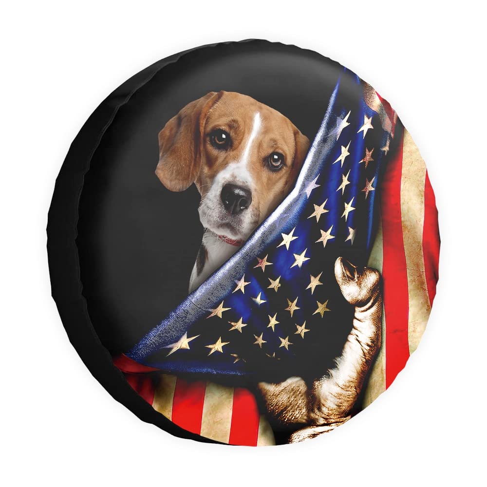 Reserveradabdeckung Hund Beagle Amerikanische Flagge US Radschutz Abdeckungen Wasserdicht 38,1 cm Radabdeckungen Universal für Anhänger, Wohnmobil, SUV, LKW, Camper, Reiseanhänger von dfjdhegj