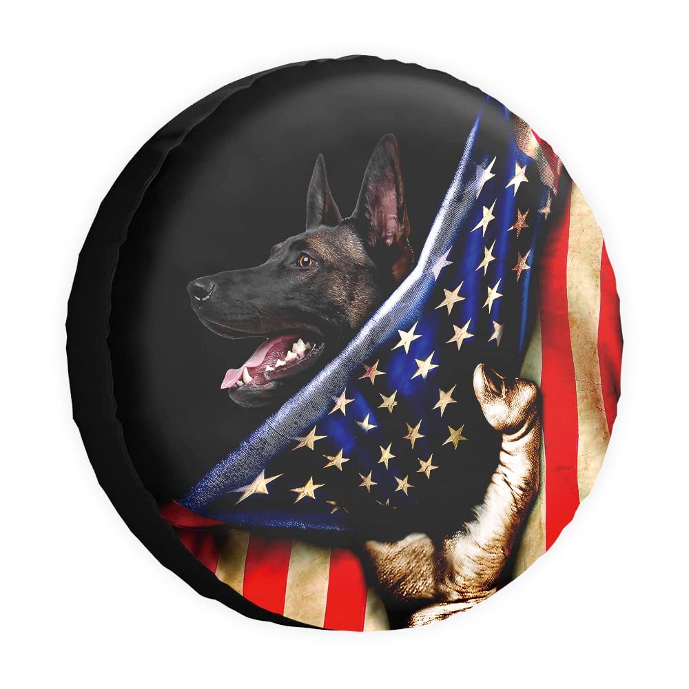 Reserveradabdeckung Hund Belgische Malinois Amerikanische Flagge US Radschutz Abdeckungen Wasserdicht 35,6 cm Radabdeckungen Universal für Anhänger, Wohnmobil, SUV, LKW, Camper, Reiseanhänger von dfjdhegj