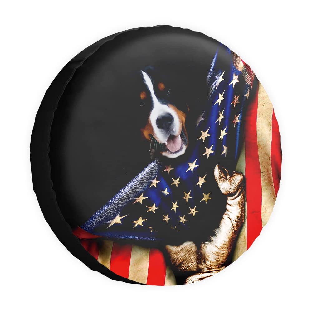 Reserveradabdeckung Hund Berner Amerikanische Flagge US Radschutz Abdeckungen Wasserdicht 38,1 cm Radabdeckungen Universal für Anhänger, Wohnmobil, SUV, LKW, Camper, Reiseanhänger von dfjdhegj