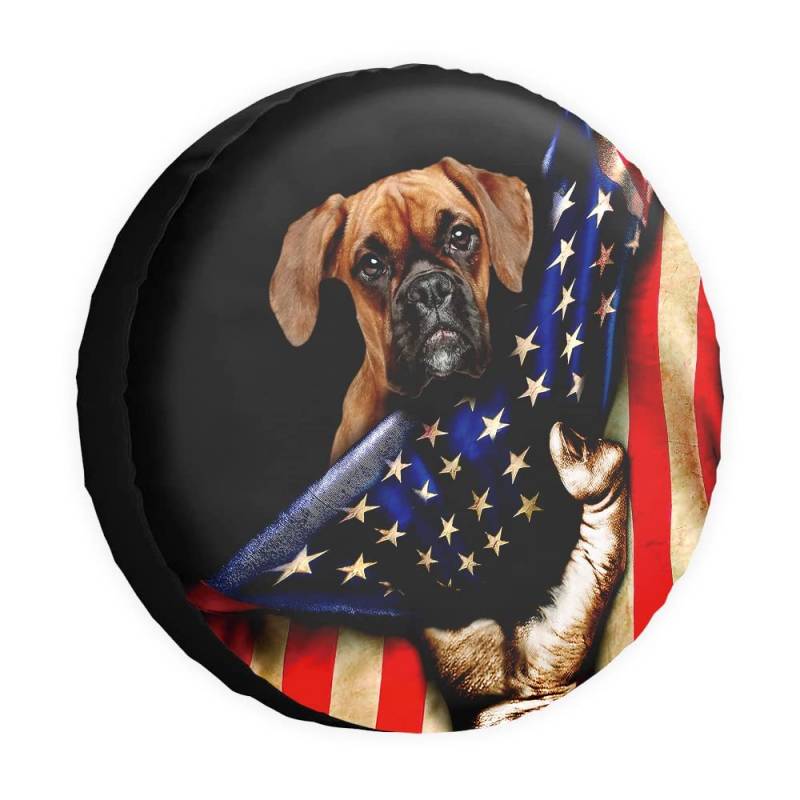 Reserveradabdeckung Hund Boxer Amerikanische Flagge US Radschutz Abdeckungen Wasserdicht 38,1 cm Radabdeckungen Universal für Anhänger, Wohnmobil, SUV, LKW, Camper, Reiseanhänger von dfjdhegj