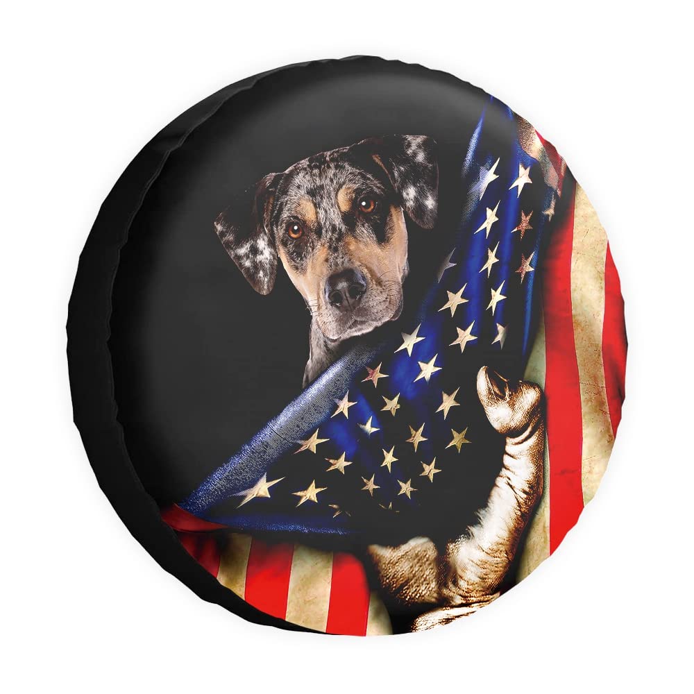 Reserveradabdeckung Hund Catahoula Amerikanische Flagge US Radschutz Abdeckungen Wasserdicht 43,2 cm Radabdeckungen Universal für Anhänger, Wohnmobil, SUV, LKW, Camper, Reiseanhänger von dfjdhegj