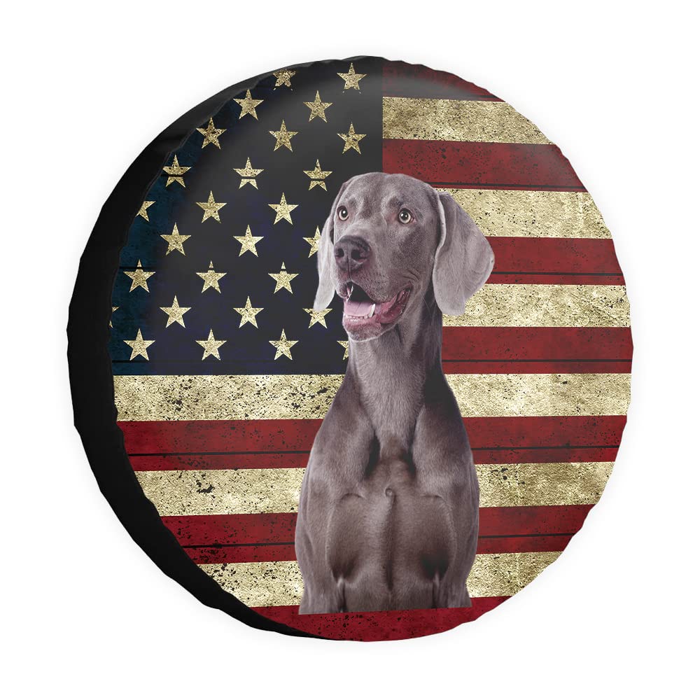 Retro-Amerikanische Flagge, Ersatzreifenabdeckung, Hund, lustig, Weimaraner-Radschutz, 38,1 cm, universell für Anhänger, Wohnmobil, SUV, LKW, Wohnmobil, Reiseanhänger von dfjdhegj