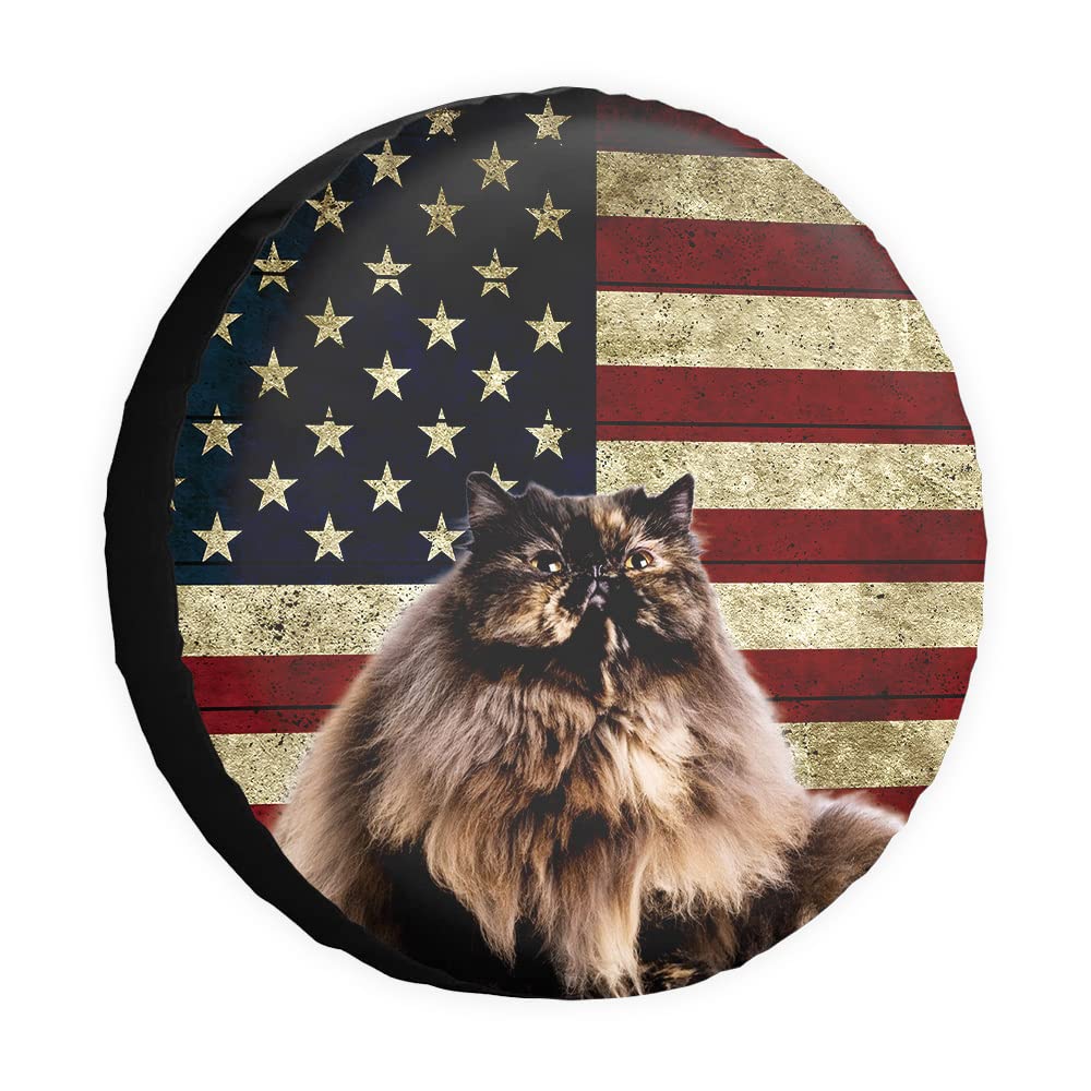 Retro-Amerikanische Flagge, Ersatzreifenabdeckung, Katze, niedlich, persisch, 38,1 cm, universell für Anhänger, Wohnmobil, SUV, LKW, Wohnmobil, Reiseanhänger von dfjdhegj