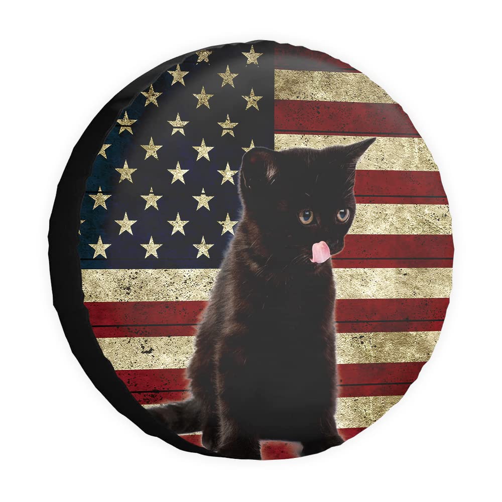 Retro Amerikanische Flagge Ersatzreifenabdeckung Katze Bombay Radschutz Abdeckungen Proof 35,6 cm Universal für Anhänger, Wohnmobil, SUV, LKW, Camper, Reiseanhänger von dfjdhegj