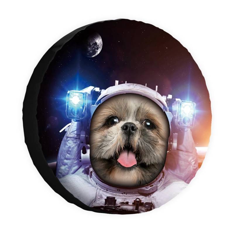 Space Dog Ersatzreifenabdeckung, freundlich, Shih Tzu Astronaut, Haustier-Radschutz, 35,6 cm, universell für Anhänger, Wohnmobil, SUV, LKW, Wohnmobil, Reiseanhänger von dfjdhegj