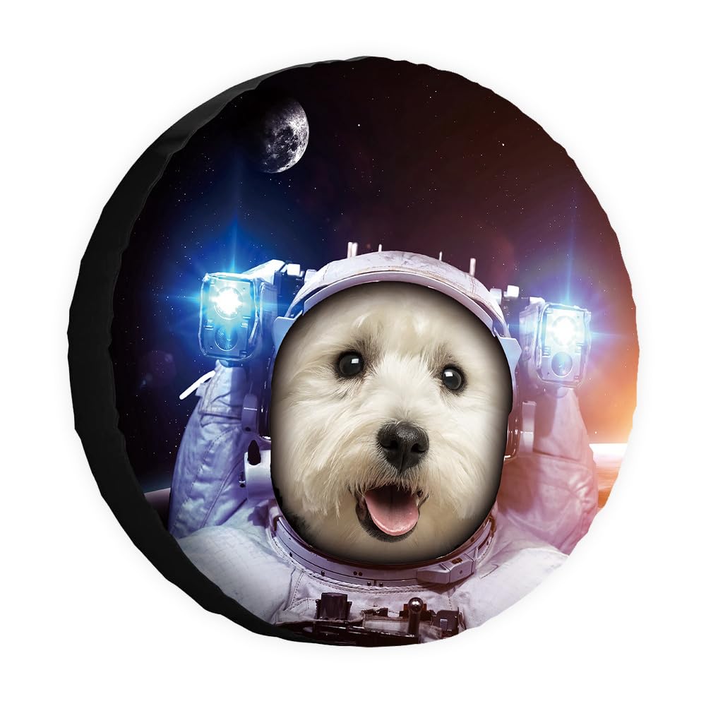 Space Dog Ersatzreifenabdeckung West Highland Terrier Westie Astronaut Haustier Radschutz Abdeckungen 43,2 cm Universal für Anhänger, Wohnmobil, SUV, LKW, Camper, Reiseanhänger von dfjdhegj