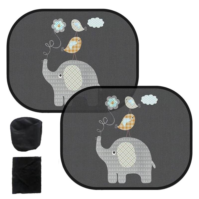 Dinghaole Auto Sonnenschutz Baby mit UV Schutz, Kinder-Autoscheiben-Sonnenschutz mit statischer Haftung, 44x36 cm, mit Elefanten-Ballon-Motiv, 2er-Set von dinghaole