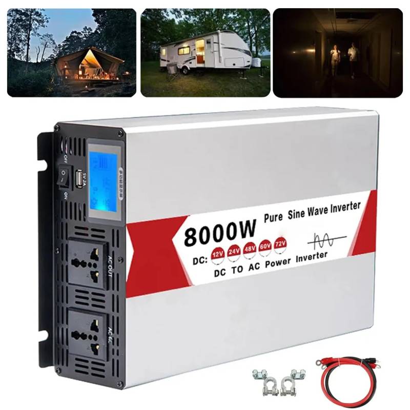 4000 W 5000 W 6000 W 8000 W Wechselrichter Frequenzumrichter Doppelsteckdose mit USB-Wechselrichter 12 V 24 V 48 V 60 V auf Wechselstrom 220 V reine Sinuswelle, Farbbildschirmanzeige,12V-220V8000W von dosiwlatever