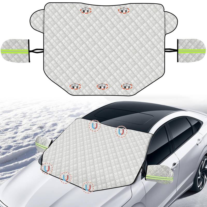 Drado Auto Frontscheibe Abdeckung, Windschutzscheibe Abdeckung mit Magnetbefestigung und Seitenflügel Spiegel Abdeckung, Schutz vor Schnee, Frost, Regen, UV, Staub für meisten Autos (145 x 118cm) von drado