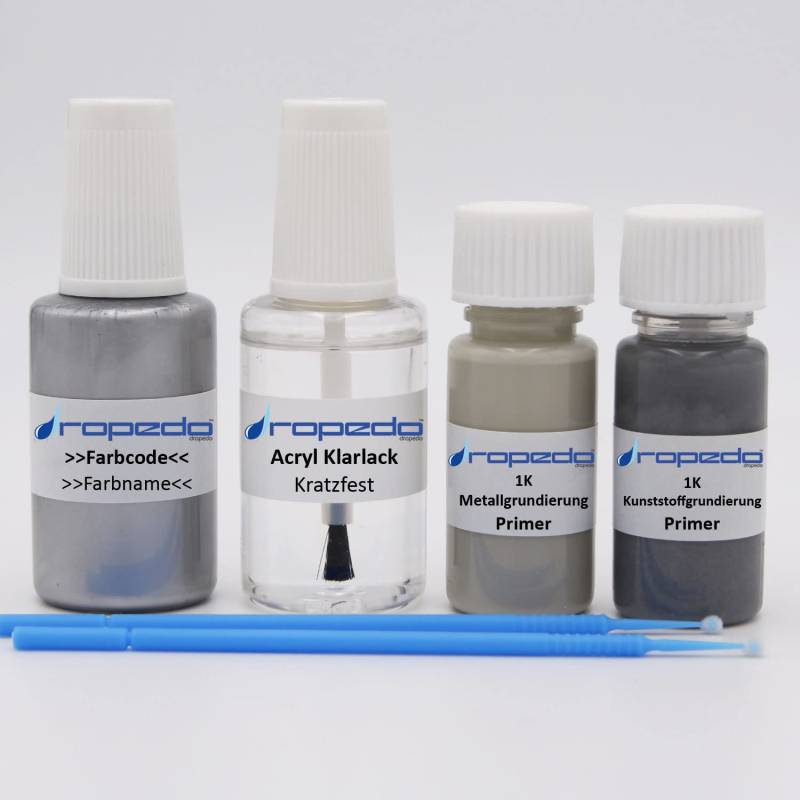 dropedo Lackstift Set passend für BMW A29 Silverstone II 20ml + Klarlack 20ml + Metallgrundierung 10ml + Kunststoffgrundierung 10ml von dropedo