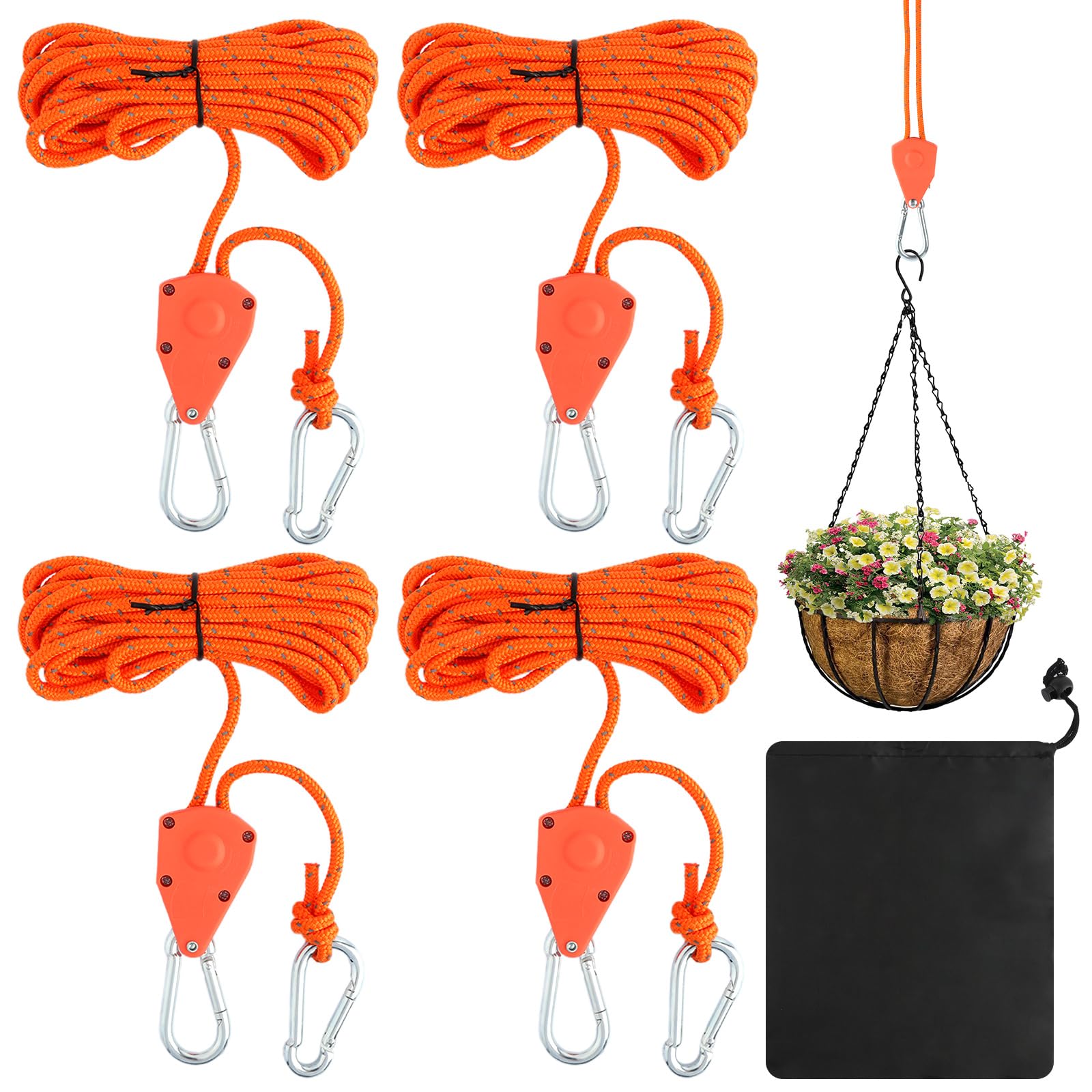 4 Stück Verstellbare Seilratsche, 4M Abspannseile mit Seilspanner, Reflektierend Leichte Abspannleine Zeltschnur, Camping Ratschenzeltseil für Campingzelte, Markisen, Aufhängung (Orange) von dsDAEDK