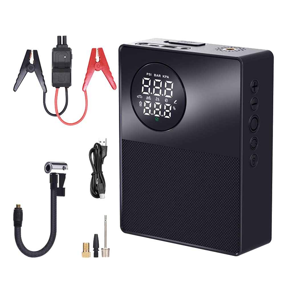 dsfen Starthilfe mit Luftkompressor, 1000 A Spitzen, Autobatterie-Booster-Power-Pack (bis zu 4,0 l Gase oder 2,5 l Dieselmotoren) mit LED-Licht, Powerbank-Funktion, 150 PSI digitaler Reifenfüller, Typ von dsfen