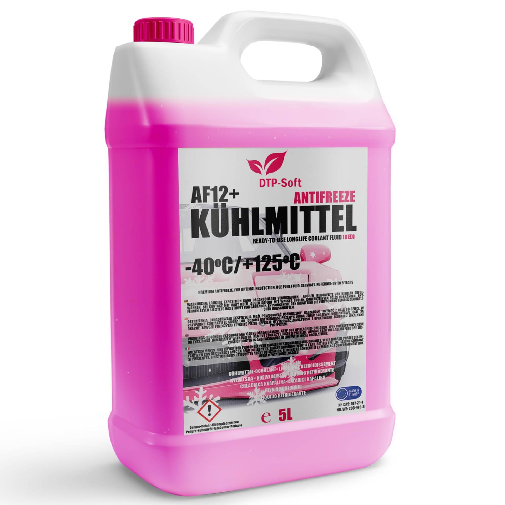 dtp-soft 5L KÜHLERFROSTSCHUTZ ROT AF12+ G12+ | KÜHLMITTEL -40°C | 5 Liter KÜHLMITTEL AF12+ G12+ von dtp-soft