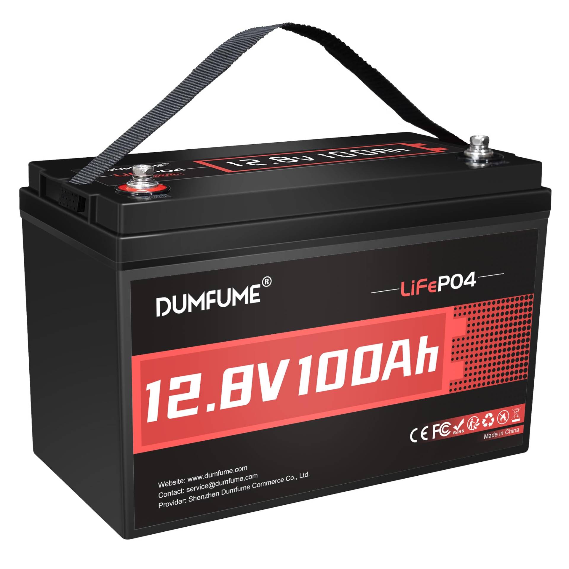 Dumfume 12V 100Ah LiFePO4 Lithium Batterie mit 100A BMS, Bis zu 15000 Zyklen, 1.28kWh, Hohe Energiedichte, Ideal für Wohnmobile, Wohnwagen, Boote, und Off-Grid Anwendungen von dumfume