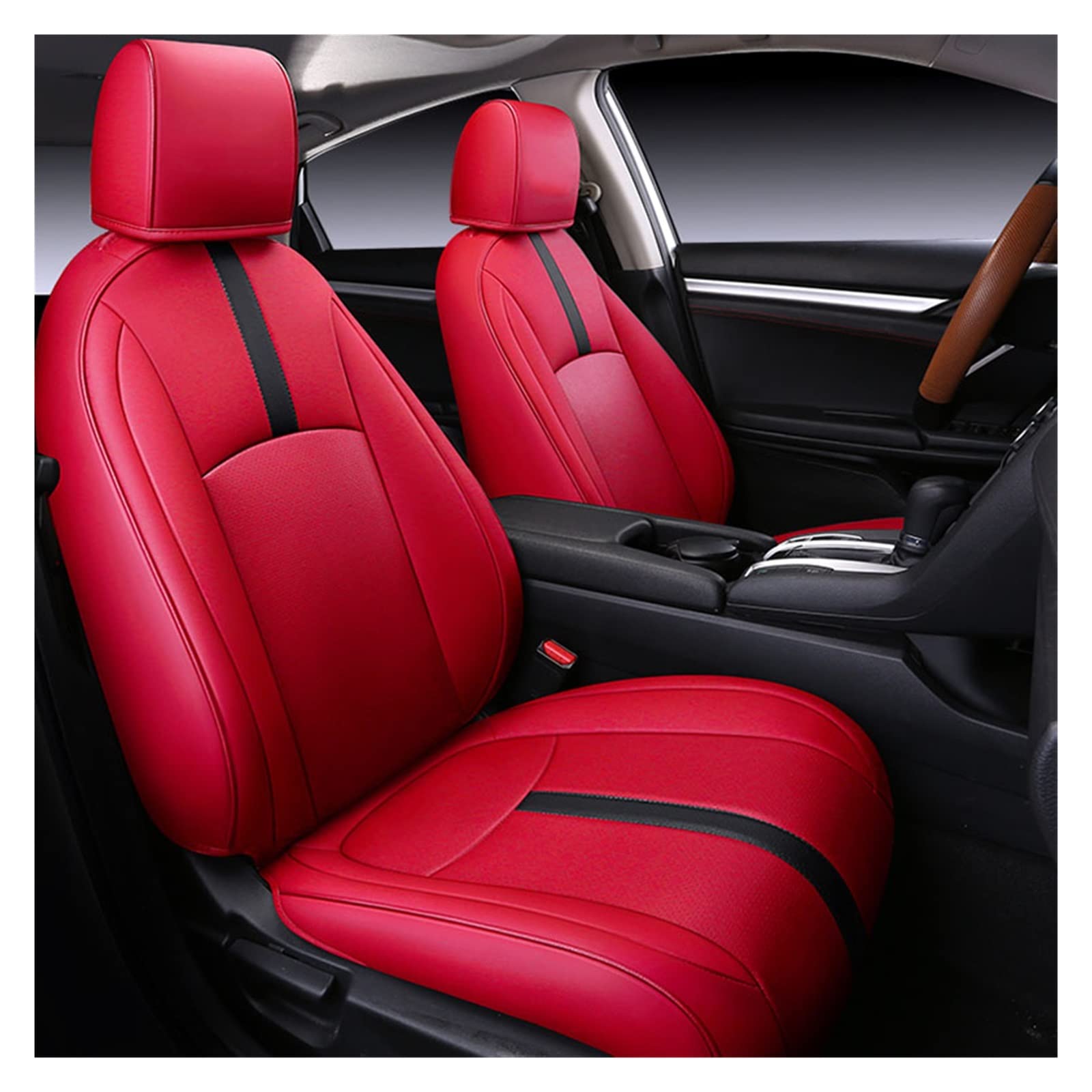 dzstnbhd Custom Für Civic 2018 Autositzbezüge Leder Auto Cover Zubehör Sitzbezüge Schonbezüge(Rot,One Size) von dzstnbhd
