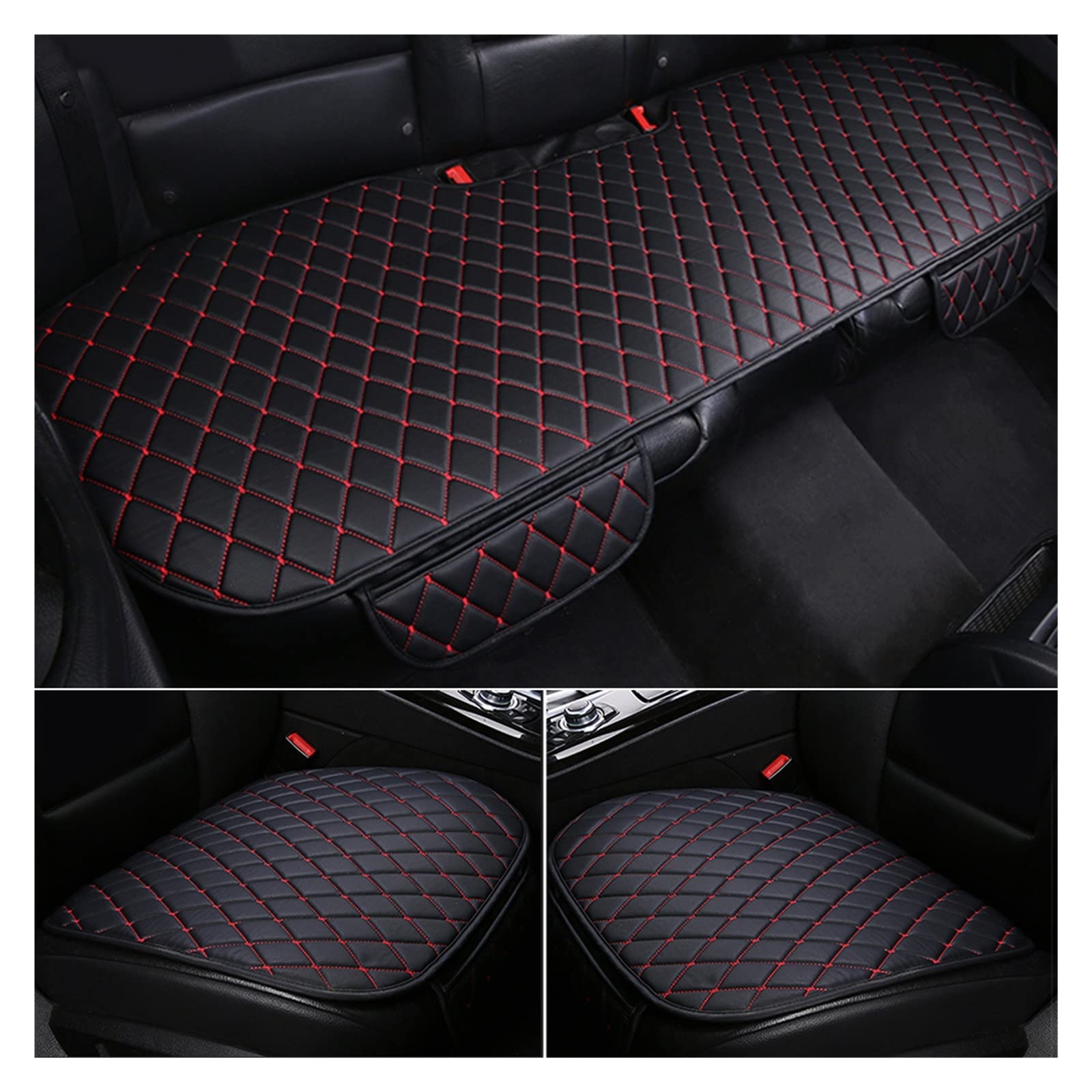 dzstnbhd Leder Autositzkissen Set Für Infiniti Esq Ex/Ex25 Jx35 M25 M25l M30/M35 Qx30 Qx50 Qx56 Qx60 Qx70 Qx80 Q70 Q50 Sitzbezüge Schonbezüge(Black red 1-Set) von dzstnbhd