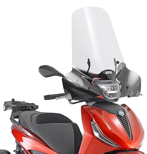 e-bikers 5616A + A5616A Givi Windschutzscheiben-Set komplett mit Clip-on Befestigungen für Piaggio Beverly HPE 300 400, transparent, Klassisch, Motorrad, Fahrzeugspezifische Passform von e-bikers