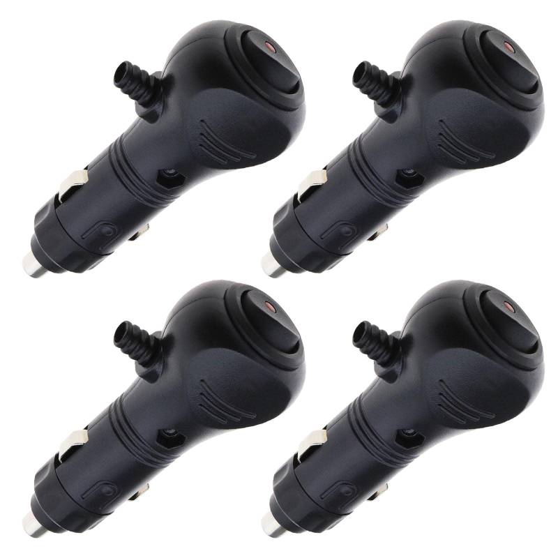 eMagTech 4Pcs DC 12V Auto Zigarettenanzünder Stecker mit 10A Sicherung Auto Sicherung Zigarettenanzünder Steckdose Stecker mit LED-Anzeige Schwarz von eMagTech