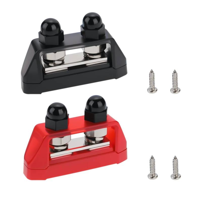 eMagTech 2 Stück M10 Dual Stud Sammelschienen 3/8 Zoll Stromverteilerblock Dual Power Stud Sammelschienenklemme Abzweigung mit Schrauben für Auto Marine Boot Rot und Schwarz von eMagTech