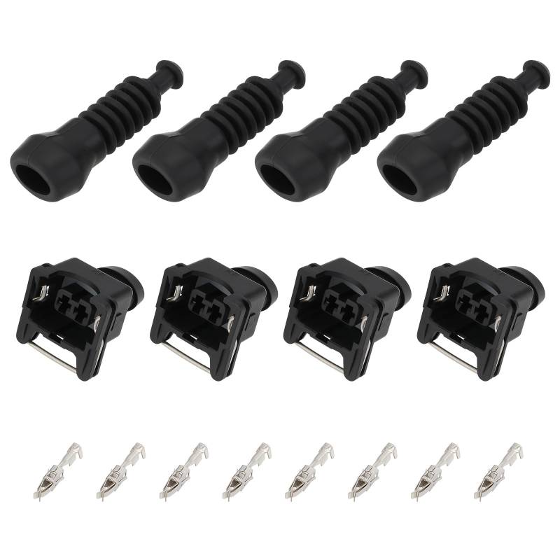 eMagTech 4 Sätze 2 Polig KFZ Reparatursatz JPT Stecker Buchse 828657 828657-3 0,50mm² - 1,00mm² Knickschutztülle KFZ Tankstecker Schwarz von eMagTech