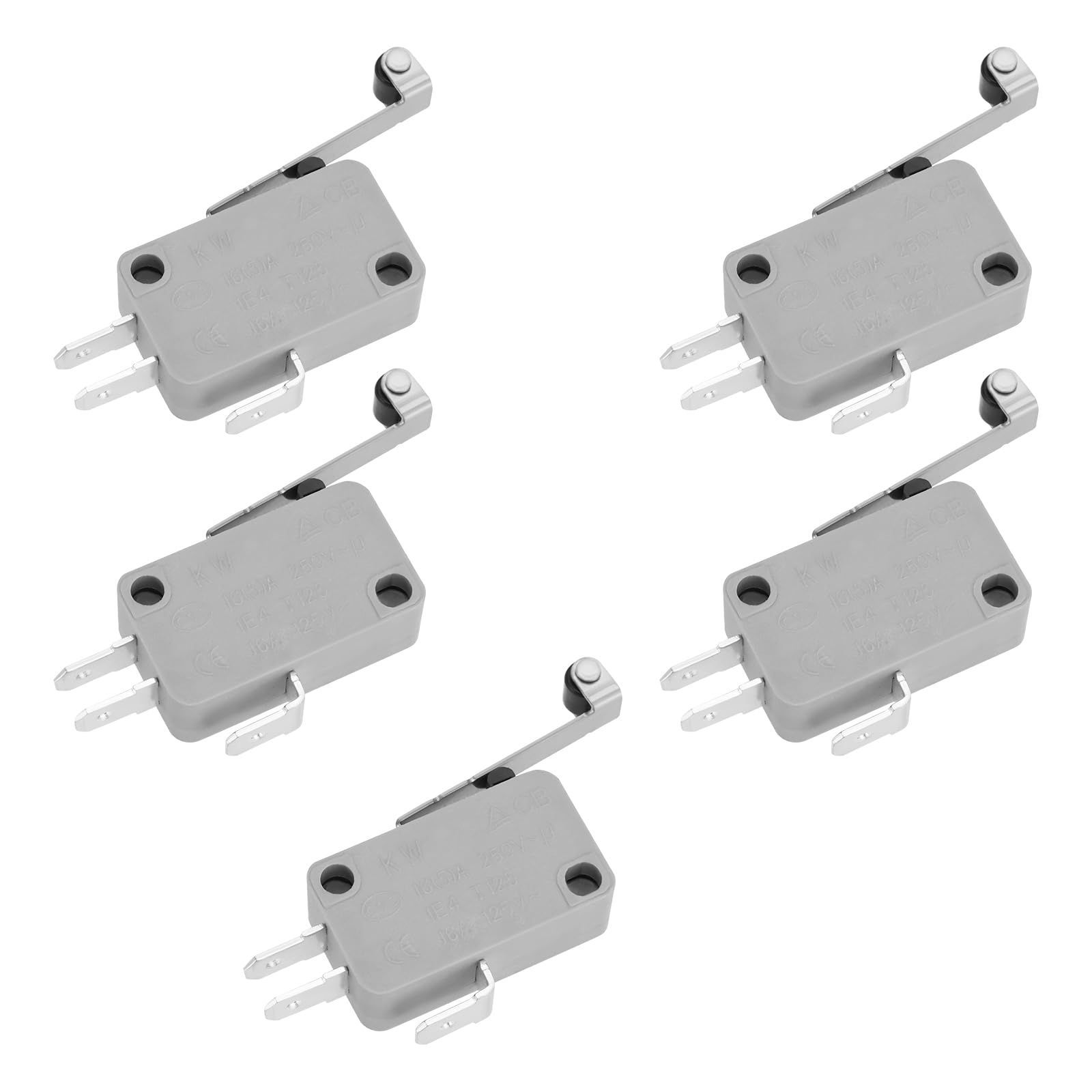 eMagTech 5 Stück 3-poliger V3-Mikroschalter NO/NC 16 A 250 VAC Mikroschalter mit Langem Rollenhebel SPDT Momentary Snap Action Mikroschalter für Kommunikationsgeräte für Automobilelektronikprodukte von eMagTech