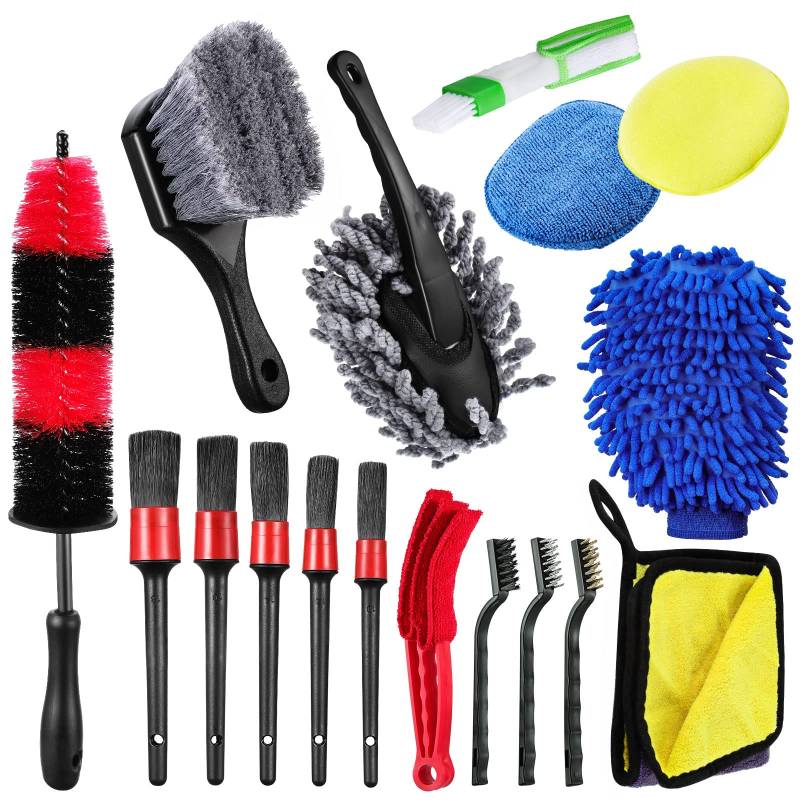 eROOSY 17PCS Auto Reinigung Pinsel Set, Auto Reinigungsbürsten Set, Auto Detailing Bürsten für Autos Innenraums, Außen von eROOSY