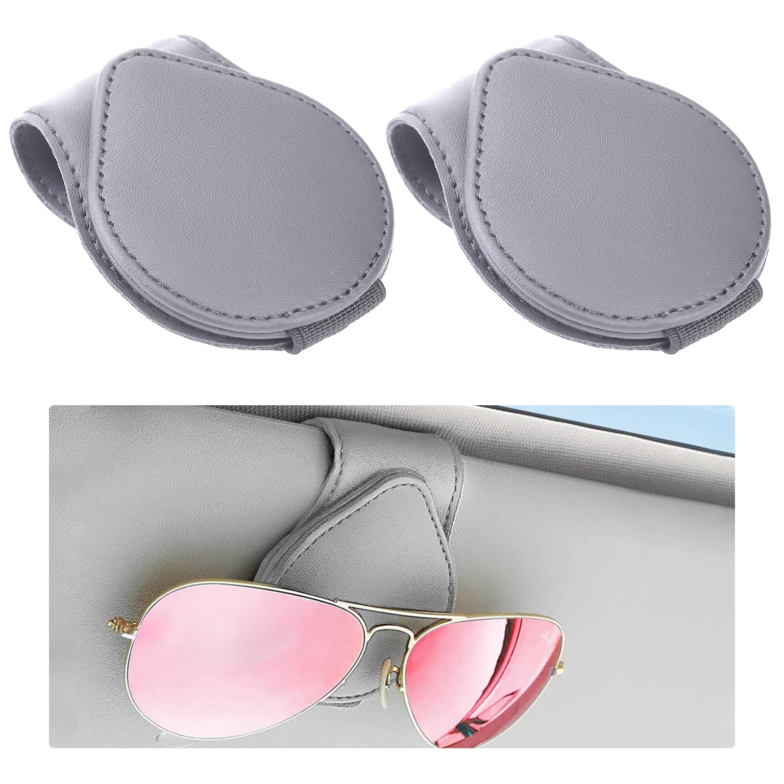 eROOSY 2 Stück Brillenhalter KFZ, Auto Sonnenblende Brillenclip, Magnetische Brillenhalterung, Sonnenbrille Halterung Sonnenblende, Auto Sonnenblende (Grau) von eROOSY
