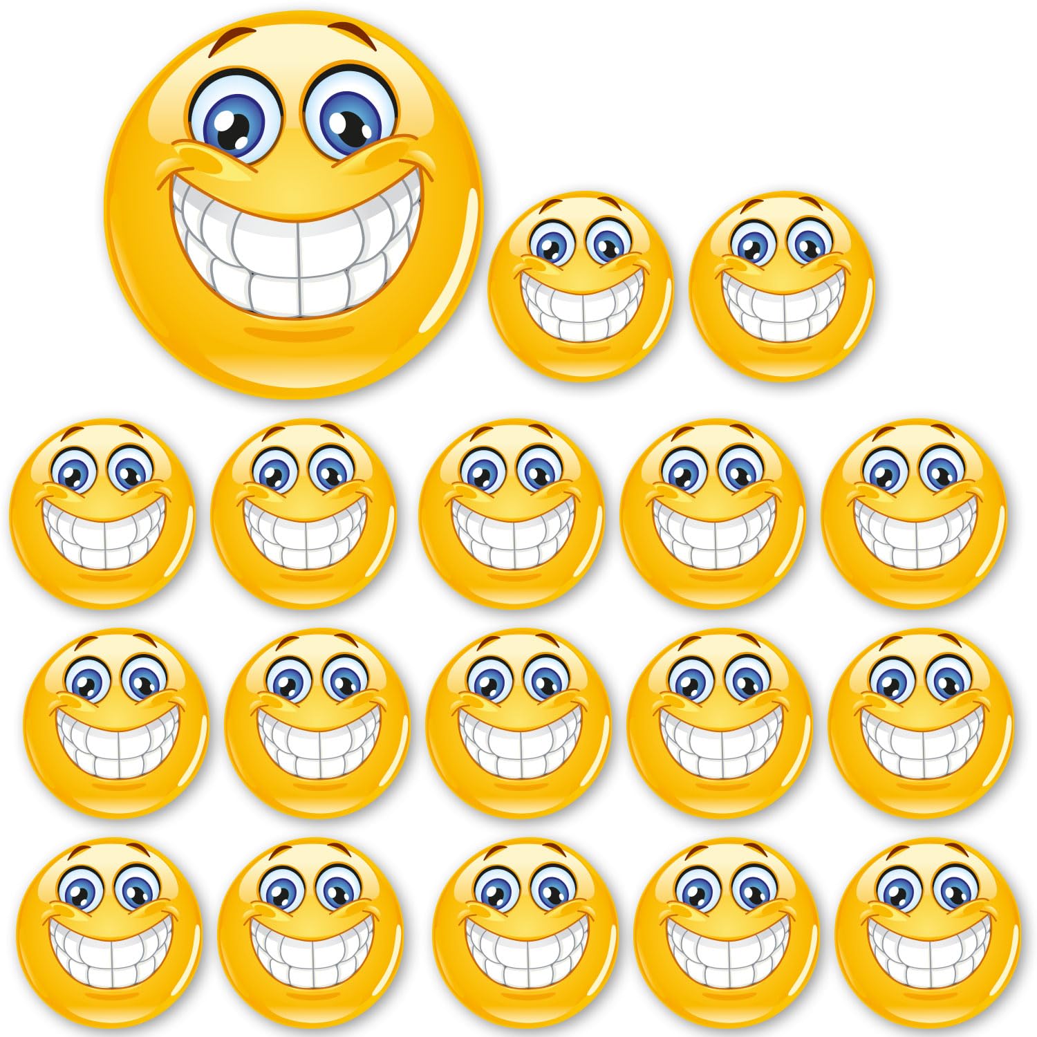 younikat 18er Set Smiley-Aufkleber Smile I kfz_387 I rund Ø 3 cm I Emoticon Sticker lachend für Smartphone Handy Laptop Fahrrad Motorrad Roller I wetterfest von younikat