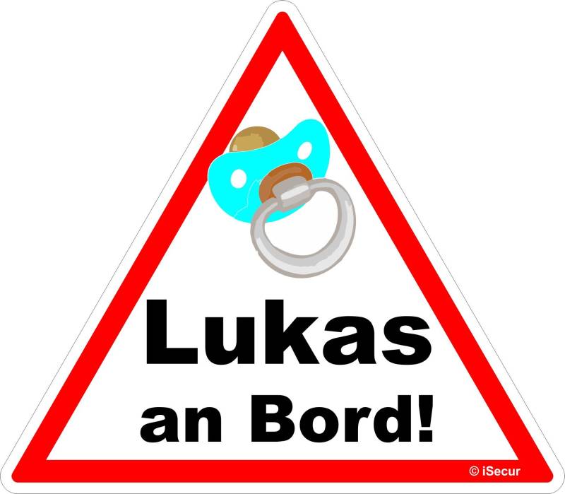 easydruck24de Auto-Aufkleber Baby an Bord, Lukas I kfz_453 I 16 x 14 cm groß I Junge Sticker mit Schnuller I Hinweis-Aufkleber Achtung Vorsicht I wetterfest von easydruck24de