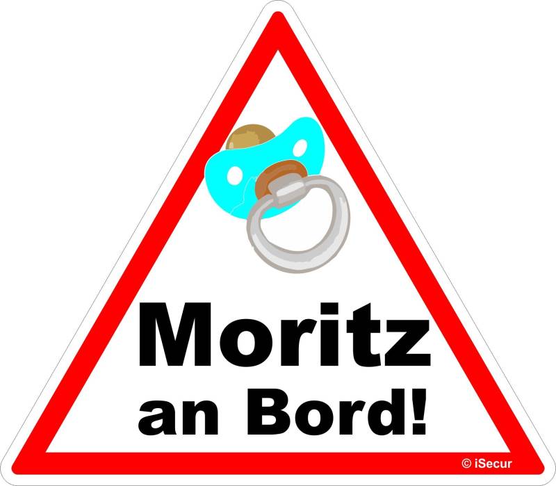 easydruck24de Auto-Aufkleber Baby an Bord, Moritz I kfz_455 I 16 x 14 cm groß I Junge Sticker mit Schnuller I Hinweis-Aufkleber Achtung Vorsicht I wetterfest von easydruck24de