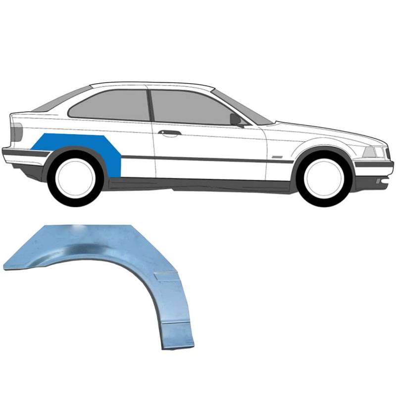 Hinterradlauf-Reparaturblech passend für BMW 3/1994 2000 / E36 / Compact / unlackierter Stahl / rechte Seite (Fahrerseite / Offside/O/S) / Beseitigen Sie Rost in Ihrem Auto. von easyparts