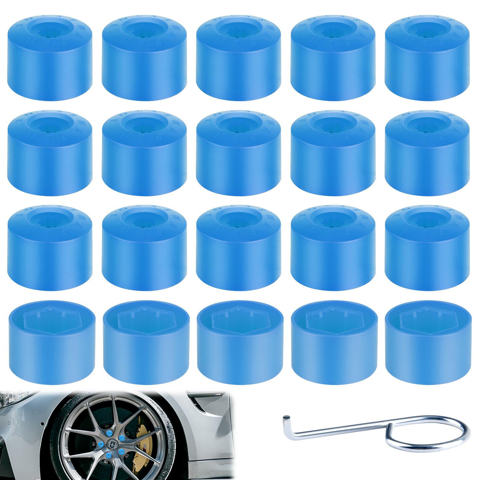 ecocstm 20 Stück Auto-Radmutterabdeckungen, 17 mm, Radmutter-Abdeckung mit Entfernungswerkzeugen, Ersatz für VW Lug Nut Cover Jetta Beetle Passat GTI CC Radschraube 1K0 601 173 (blau) von ecocstm