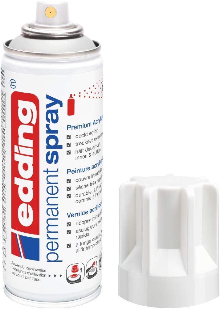 edding 5200 Permanent Spray - weiß glänzend - 200 ml - Acryllack zum Lackieren und Dekorieren von Glas, Metall, Holz, Keramik, Kunststoff, Leinwand - Lackspray, Acrylspray, Farbspray von edding