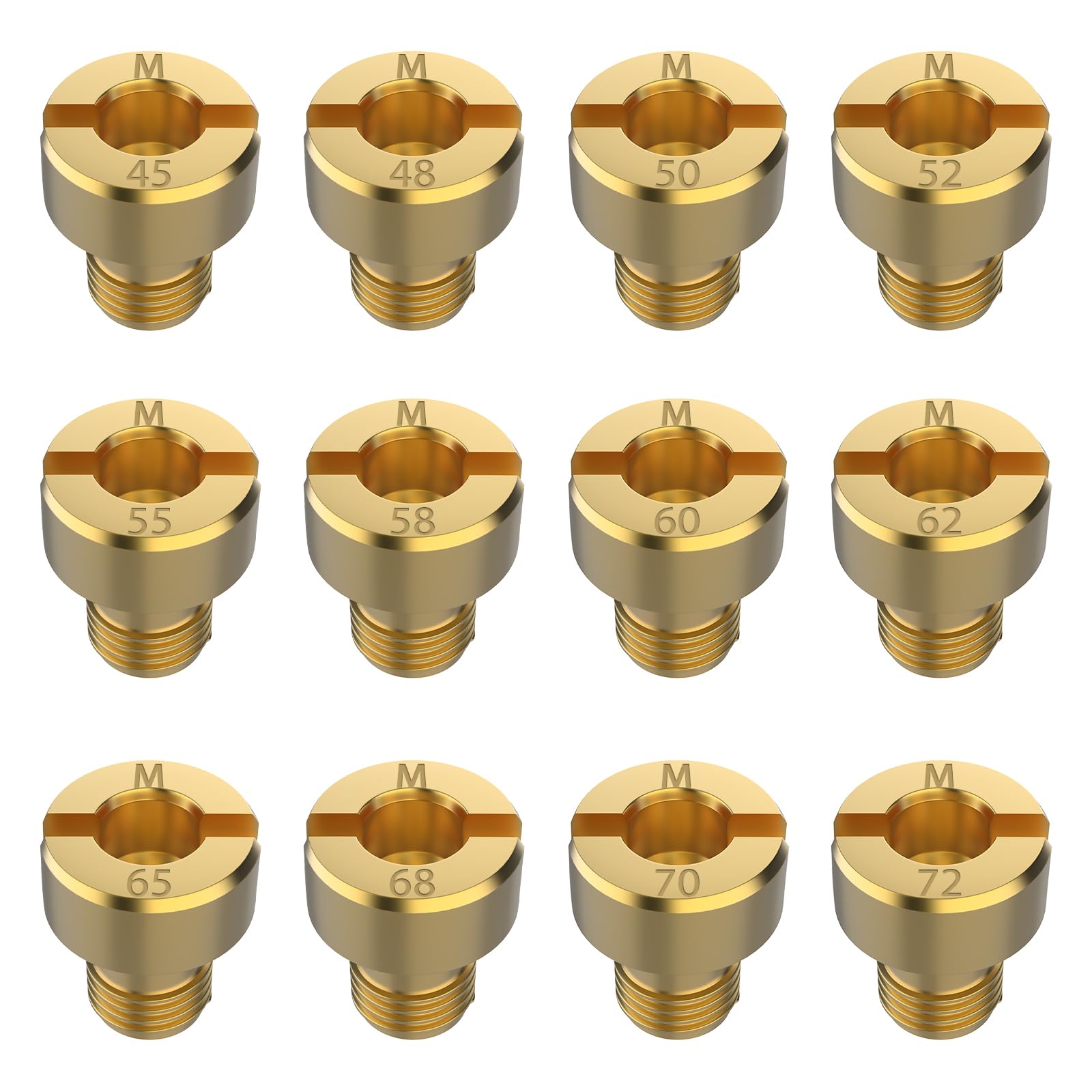 EFUTURETIME 12 Stk. Vergaser Düsen M5, Vergaser Hauptdüsen Set, 45-72, Vergaserdüse aus Messing für Dellorto PHBG/SHB/PHBD von efuturetime
