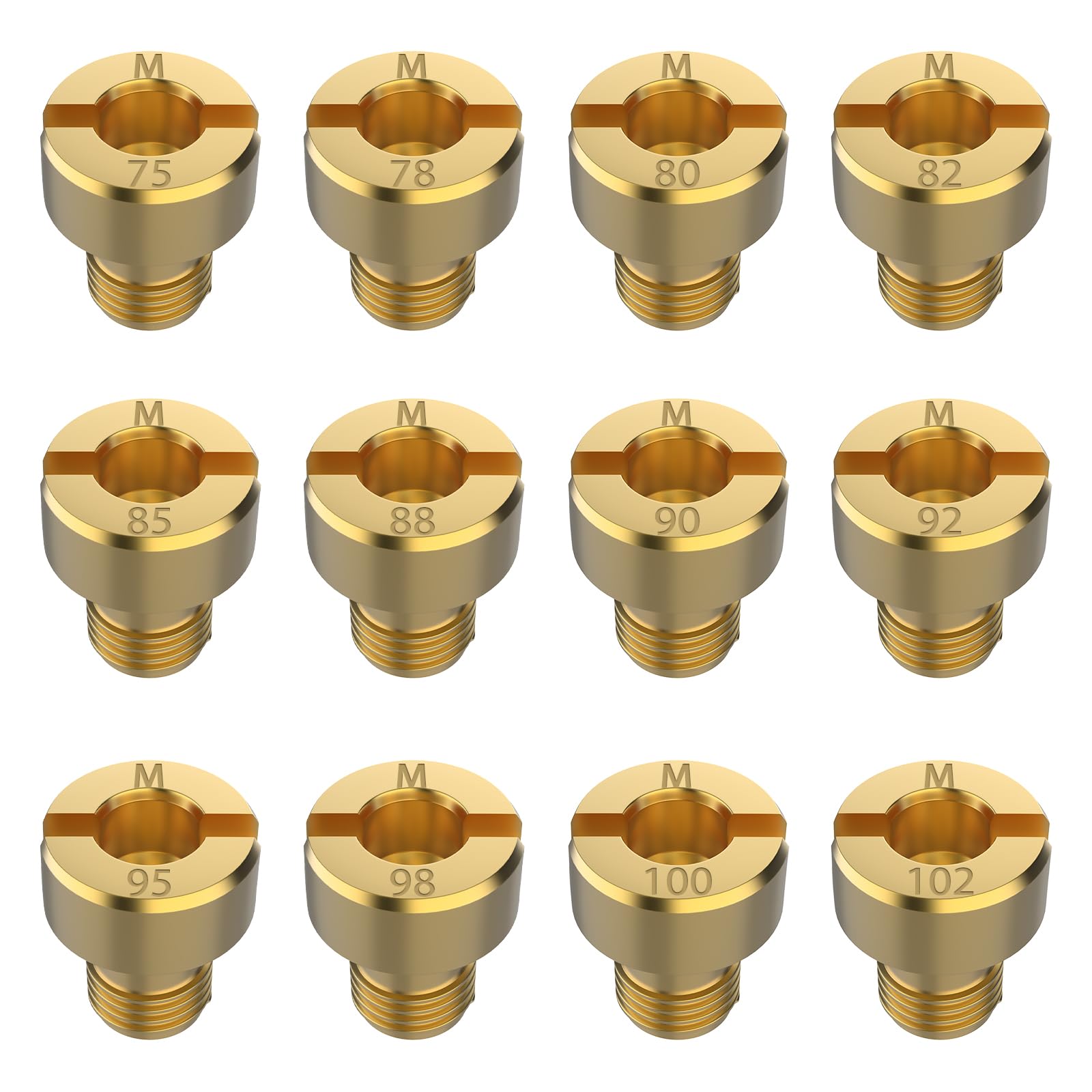 EFUTURETIME 12 Stk. Vergaser Düsen M5, Vergaser Hauptdüsen Set, 75-102, Vergaserdüse aus Messing für Dellorto PHBG/SHB/PHBD von efuturetime