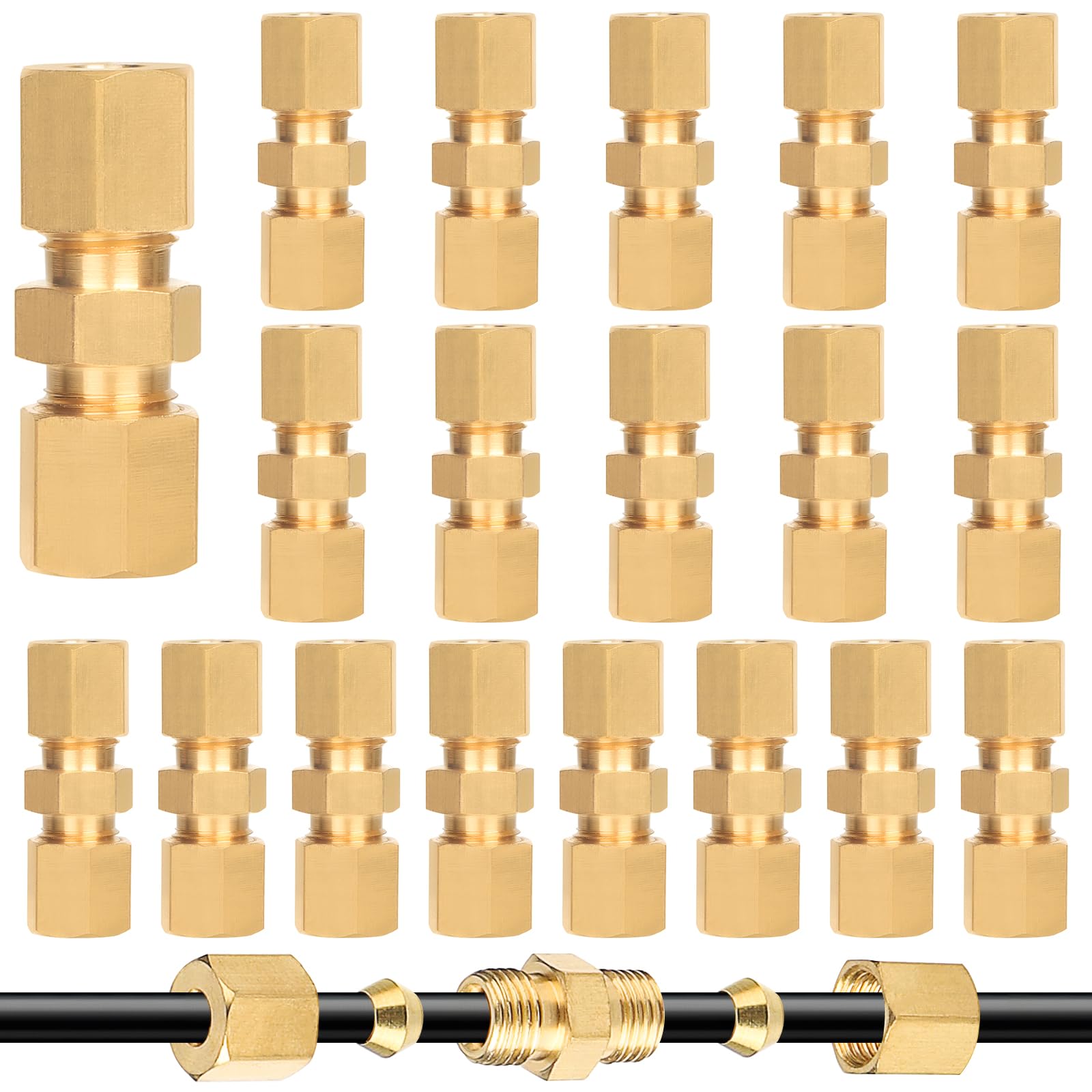 EFUTURETIME 20 x Bremsleitung Verbinder 4,75mm für Bremsleitung, 3/16" Bremsleitungsverbinder ohne Börtrgerät Reparieren, Vernickeltes Kupfer von efuturetime