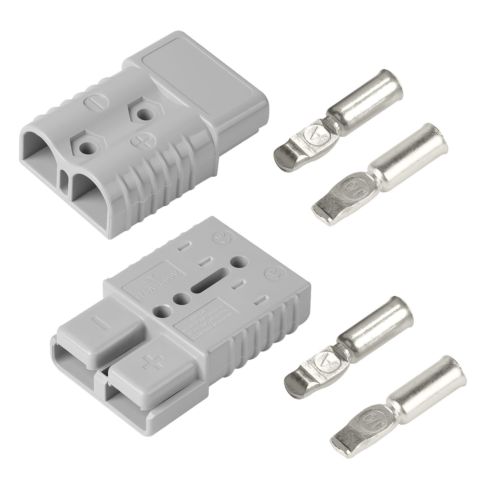 efuturetime 2 STK. Anderson Stecker 175A, Batterieanschluss 175A 600V, Batterie Schnelltrennstecker, Hochstromstecker für Autos, Wohnwagen, Boote, Solarsysteme, Grau von efuturetime