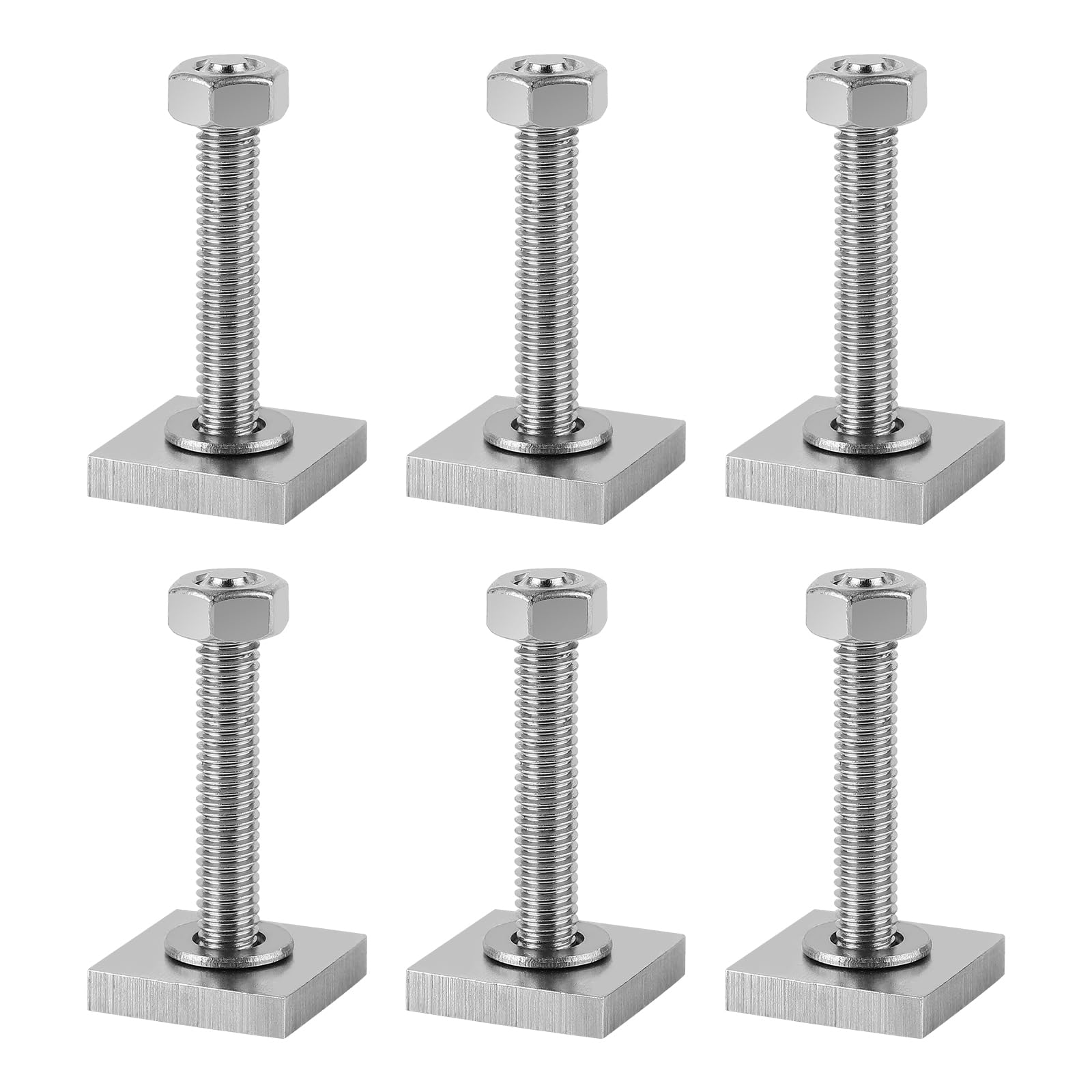 efuturetime 6 X T-Nut Adapter M6-35mm, Nutensteine Edelstahl 2x2x0.4cm mit Muttern und Unterlegscheiben für Dachträger Relingträger Dachbox Kompatibel zu Thule, M6-Quadratisch von efuturetime