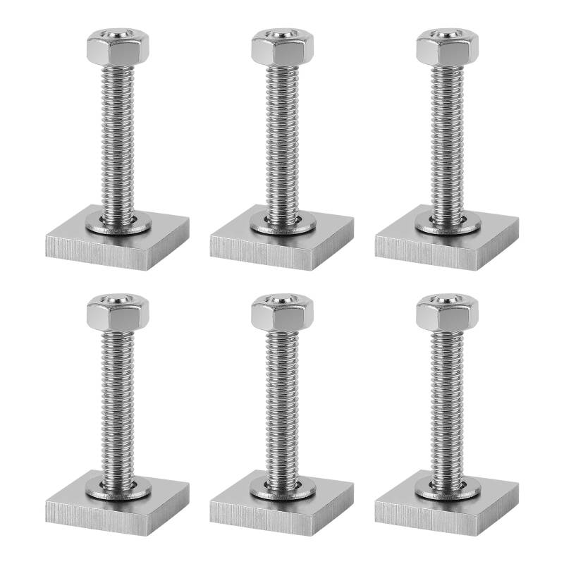 efuturetime 6 X T-Nut Adapter M6-35mm, Nutensteine Edelstahl 2x2x0.4cm mit Muttern und Unterlegscheiben für Dachträger Relingträger Dachbox Kompatibel zu Thule, M6-Quadratisch von efuturetime