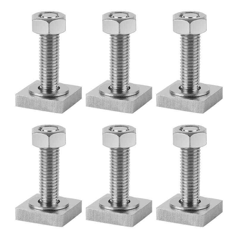 EFUTURETIME 6 X T-Nut Adapter M8-30mm, Nutensteine Edelstahl 2x2x0.5cm mit Muttern und Unterlegscheiben für Dachträger Relingträger Dachbox Kompatibel zu Thule, M8-Quadratisch von efuturetime