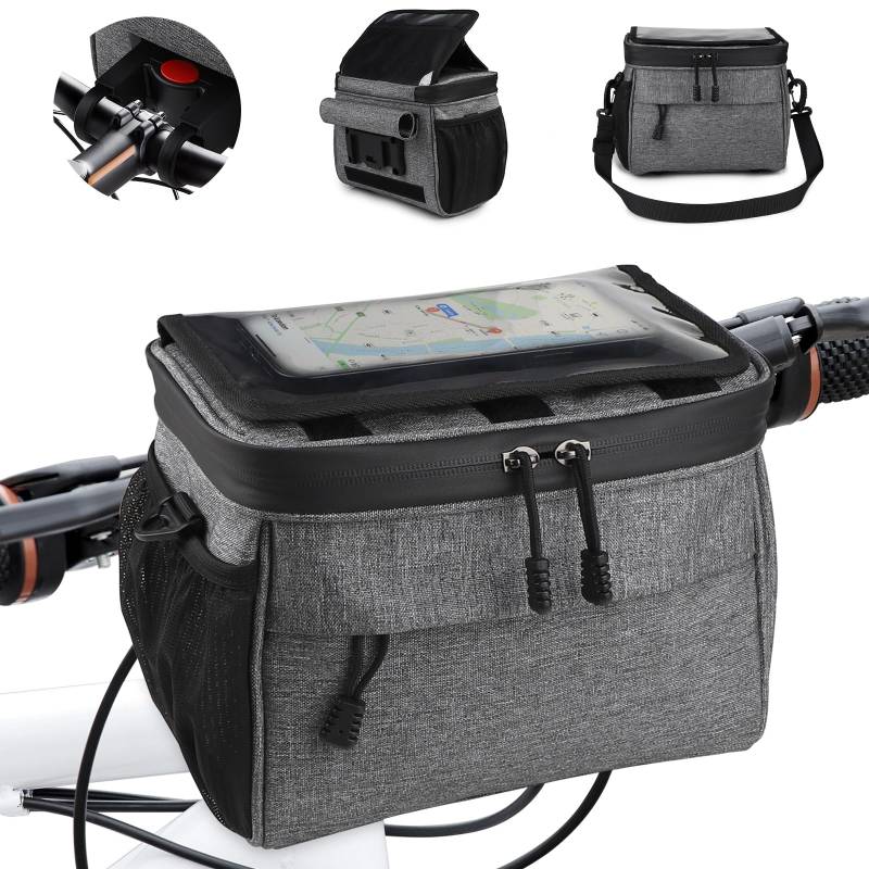 efuturetime Fahrradrahmen Tasche Lenkertasche 5.3L, Fahrrad Handytasche Wasserdicht mit Touchscreen, Fahrradtasche Vorne Lenker Mountainbike, Fahrradlenkertaschen für e-Bike, Grau von efuturetime